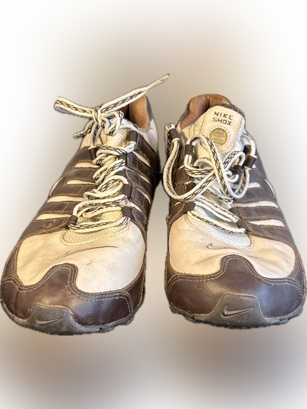 Nike Shox Leather Sneakers Brown Cream Vintage Y2K Running Shoes Size 11
